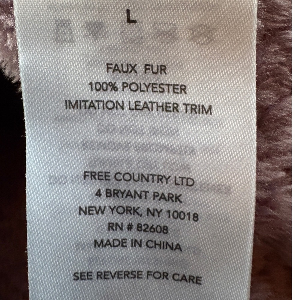 Free Country Womens Mauve Purple Textured Faux Fur Full Zip‎ Fleece Jacket Large - Picture 7 of 8